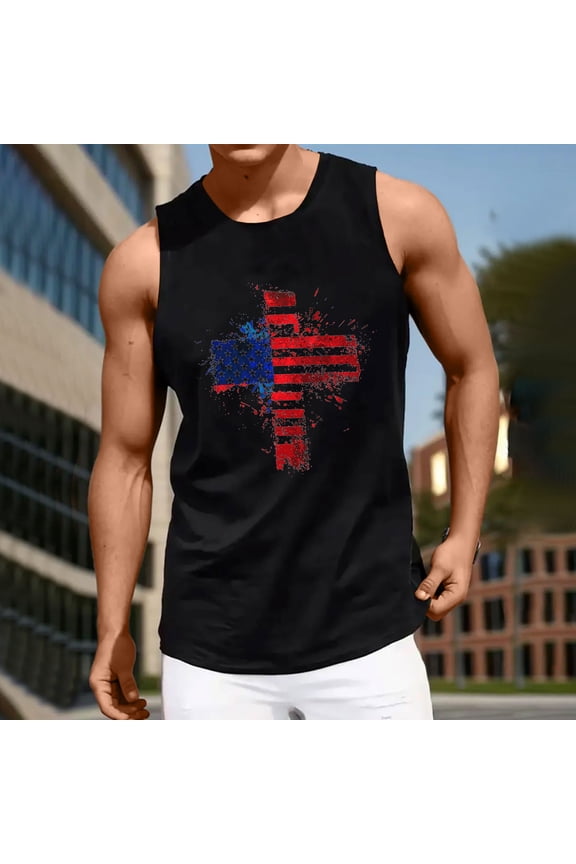 4th of July Tank Tops for Men Patriotic USA Flag Print Pattern Tees Novelty Crewneck Top Fitness Gym Sleeveless T Shirt