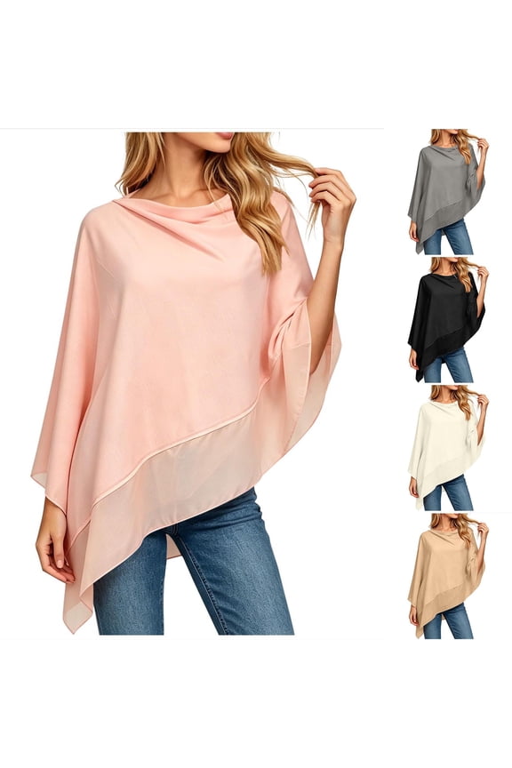 Asymmetric Chiffon Poncho Blouse for Women Casual Lightweight Sheer Shirt Summer Cover-up Lightweight Tops White Free size