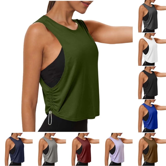 Inverlee Athletic Sleeveless Shirts for Women Solid Round Neck Yoga Side-tapered Tank Tops Summer Trendy Sports Blouse