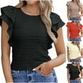 thumbnail image 1 of Inverlee Blouses for Women Boho Ruffle Short Sleeve Tops Trendy Loose Fit Solid Color Shirts Flowy Vacation Tunic Top, 1 of 7