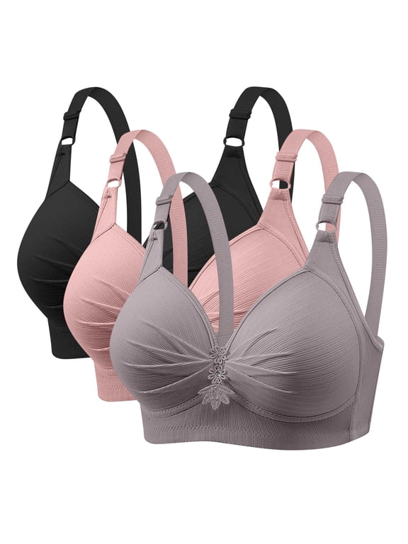 Bras for Women No Wire Lift T-shirt Bras Seamless Comfy Bralettes Elegant Daily Full Figure Bras Gifts for Mom 3 Pack Bras