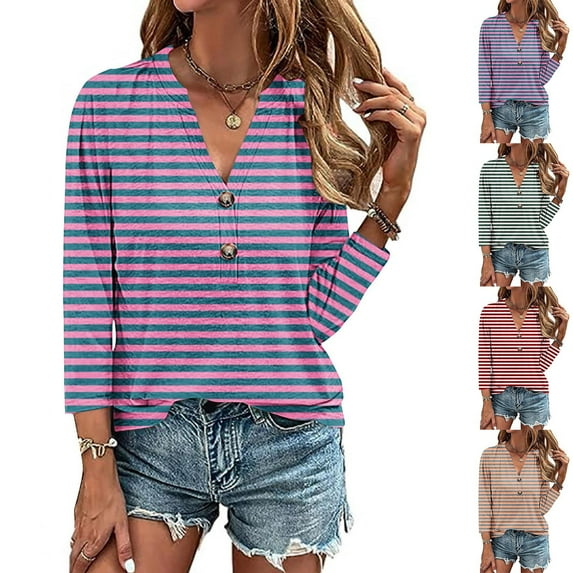 Inverlee Button Up Shirts Women Summer 3/4 Sleeve Tops Dressy Casual Plus Size Solid Color T Shirts Classic Holiday Tunic Blouse Clearance