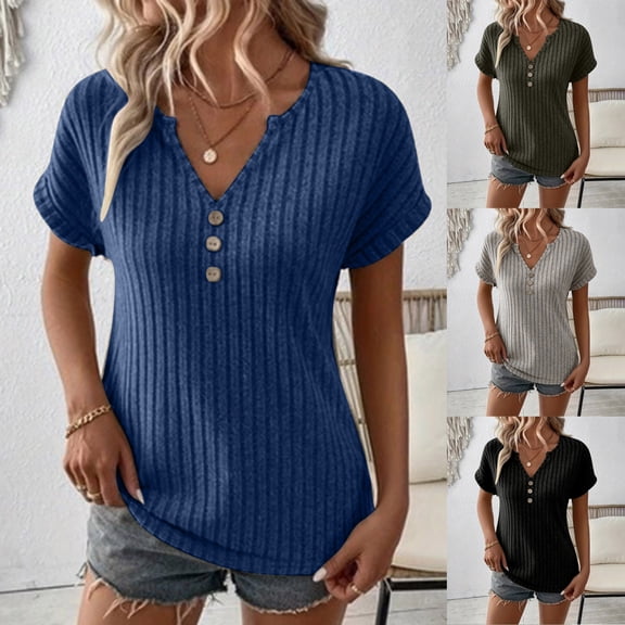 Inverlee Button Up Shirts for Women Summer Short Sleeve Tops Cute Boho Solid Color T Shirts Lightweight Vacation Tunic Blouse Summer Fashion