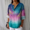 thumbnail image 1 of Inverlee Cotton Linen Long Sleeve Shirts for Women Colorful Printed V Neck Tops Summer Vacation Breathable Button Blouse S-XXXL, 1 of 5