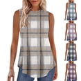 thumbnail image 1 of Inverlee Dressy Casual Round Neck Tank Tops for Women Trendy Sleeveless Shirts Summer Plaid Tunics Blouse, 1 of 6