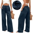 thumbnail image 1 of Inverlee Faux Denim Linen Pants for Women High Waist Stretchy Pleated Wide Leg Palazzo Jeans Streetwear Comfy Gym Trousers with Pocket Dark Blue XXXL, 1 of 9