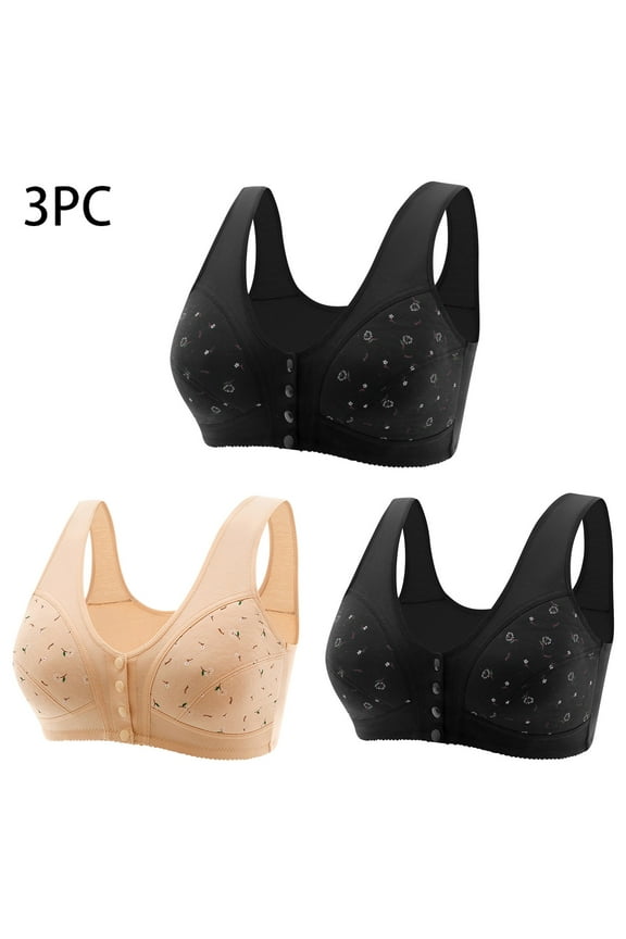 Front Closure Bras for Women Wirefree Support T-shirt Bras Seamless Full Coverage Bralettes Stretch Daily Full Figure Bras Gifts for Mom 3 Pack Bras