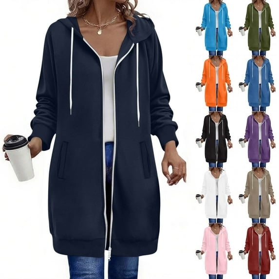 Inverlee Full Zip up Long Hoodies for Women Solid Plus Size Sweatshirts with Pockets Fall Dressy Casual Clothes Y2K
