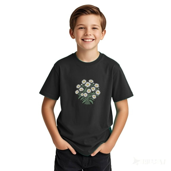 Inverlee Girls Shirts Cotton Daisy Graphic Tees Kids Boys Girls Loose Fit Crew Neck Tops Boys Clothes Short Sleeve T-shirts