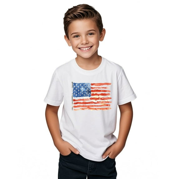 Inverlee Girls Shirts Cute American Flag Print Tees Kids Unisex Soft Crewneck Tops Girls Clothes Short Sleeve T-shirts