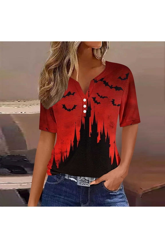 Halloween Shirts Women Plus Size Pumpkin Ghost Graphic Tees Trendy V Neck T-shirt Short Sleeve Holiday Blouse Tops Halloween Clothes