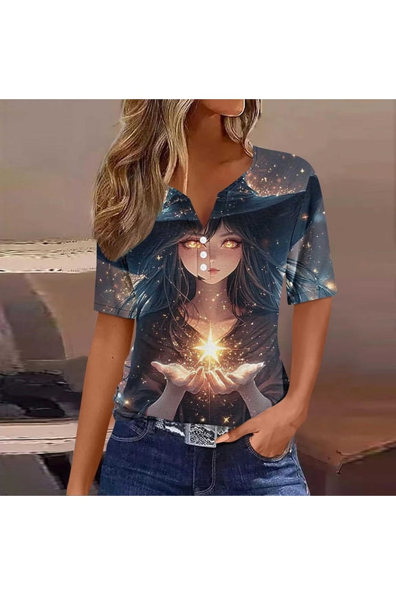 Halloween Shirts for Women Cute Pumpkin Ghost Print Tees Going Out V-neck T-shirt Short Sleeve Holiday Blouse Tops Halloween Party Supplies