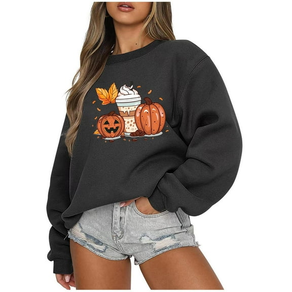 Inverlee Halloween Sweatshirts Women Cute Pumpkin Ghost Print T-shirt Work Round Neck Sweatshirt Long Sleeve Tunic Pullover Tops Halloween Costumes