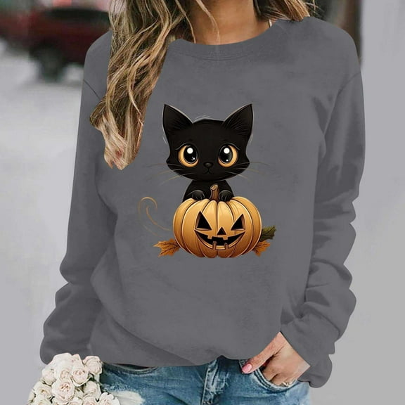 Inverlee Halloween Sweatshirts Women Funny Pumpkin Ghost Graphic T-shirt Loose Fit Crewneck Sweatshirt Long Sleeve Dressy Casual Pullover Tops Halloween Clothes