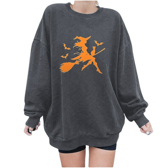 Inverlee Halloween Sweatshirts Women Plus Size Pumpkin Ghost Print T-shirt Work Crewneck Sweatshirt Long Sleeve Tunic Pullover Tops Halloween Clothes