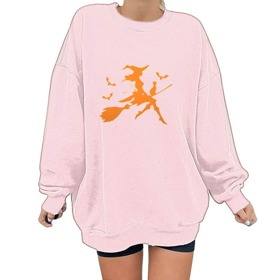 Inverlee Halloween Sweatshirts Women Plus Size Pumpkin Ghost Print T-shirt Work Crewneck Sweatshirt Long Sleeve Tunic Pullover Tops Halloween Clothes