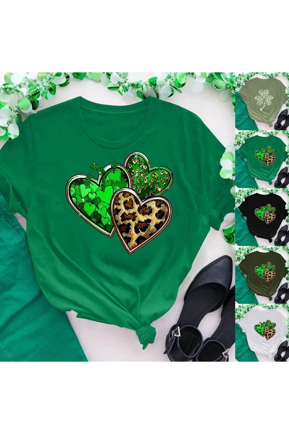 Happy St Patrick's Day Tshirts Women 2025 Four Leaf Clover Graphic T Shirts Oversized Short Sleeve Shirts Blouses Irish Outfit Crew Neck Holiday T-shirt Tops