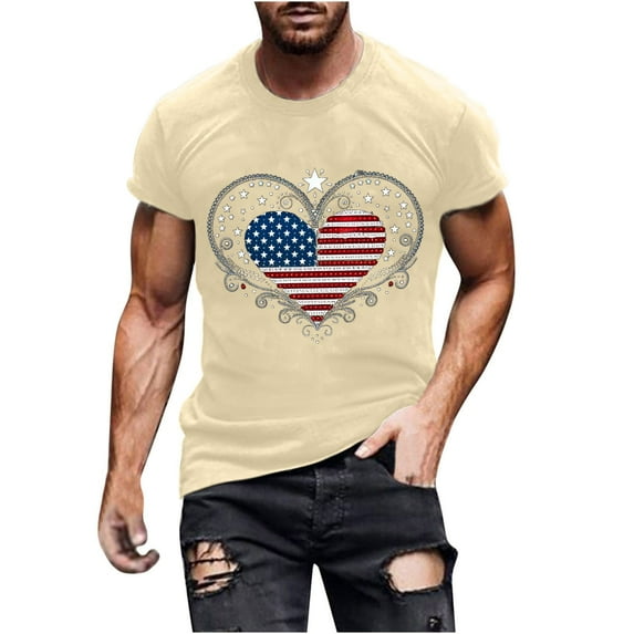 Inverlee Independence Day Shirts for Men Patriotic Red White and Blue Graphic Tees Stylish Crewneck Top Streetwear Short Sleeve T Shirt