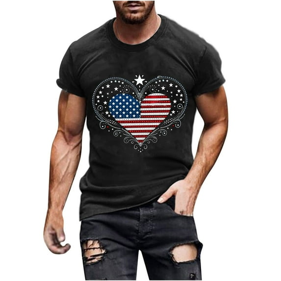 Inverlee Independence Day Shirts for Men Patriotic Red White and Blue Graphic Tees Stylish Crewneck Top Streetwear Short Sleeve T Shirt