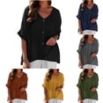 thumbnail image 1 of Inverlee Linen Short Sleeve Blouses for Women Casual Loose Fit Button Down V Neck Tunic Tops Summer Trendy Solid Color Blouses, 1 of 8