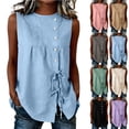 thumbnail image 1 of Inverlee Linen Sleeveless Tank Tops for Women Side Tie Button Decor Loose Fit Blouses Beach Daily Casual Camisoles Purple XXL, 1 of 7