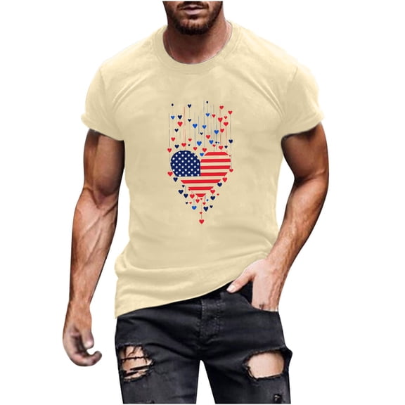 Inverlee Men's 4th of July Shirts Patriotic American Flag Print Tees Stylish Crewneck Top Stretch Short Sleeve T Shirt