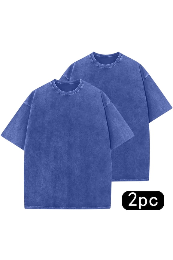 Oversized Cotton Solid T Shirts for Men Vintage Tshirt Streetwear Basic Tees Baggy Loose Unisex Tops 2 Packs