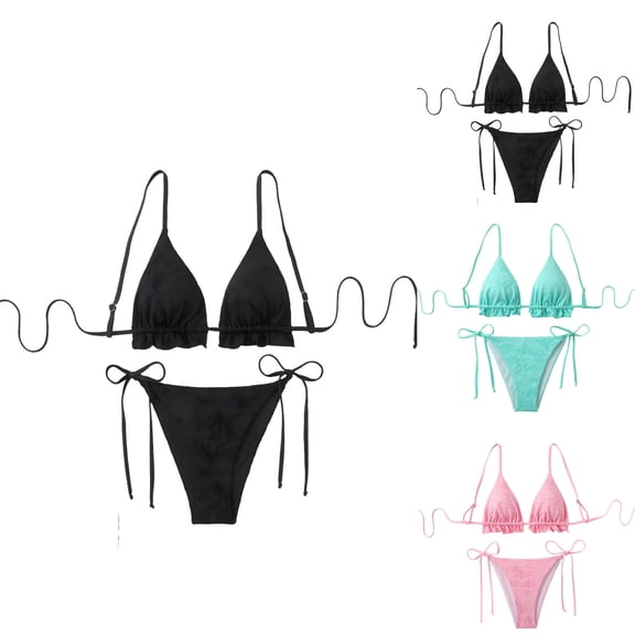 Inverlee Padded String Bikinis Sets for Women Floral Textured Cheeky Swimsuits Beach Elegant Backless Bathing Suits with Swim Bottoms