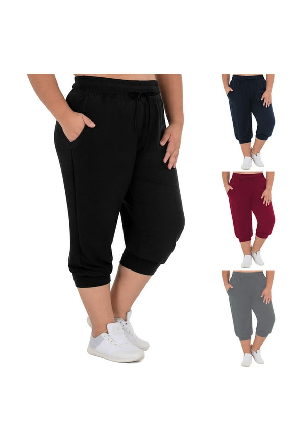 Plus Size High Waist Cuffed Capri Pants for Women Trendy Baggy Solid Drawstring Shorts Summer Dressy Casual Comfortable Bottoms with Pockets