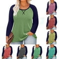 thumbnail image 1 of Inverlee Plus Size Raglan Long Sleeve Te Tops for Women Dressy Casual Breathable Crewneck Shirts Summer Trendy Color Block Comfort Blouse with Chest Cross Print, 1 of 6