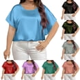 thumbnail image 1 of Inverlee Plus Size Satin Tops for Women Batwing Sleeve Crewneck Casual Blouses Summer Loose Fit Party Club Shirts Light Blue XXXXL, 1 of 8