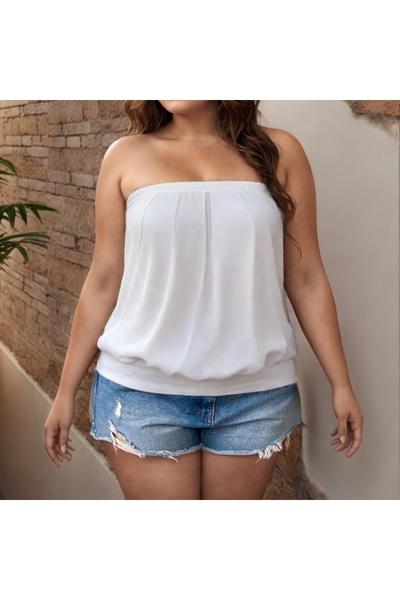Plus Size Versatile Solid Color Sleeveless Tube Tops for Women Summer Trendy Strapless Bandeau Tanks Casual Breathable Softy Tunics