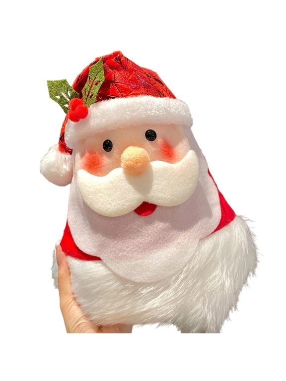 Plush Character Santa Face Christmas Hat White Faux Fur Beard Holly Berry Pom Pom Xmas Costume Party Hats