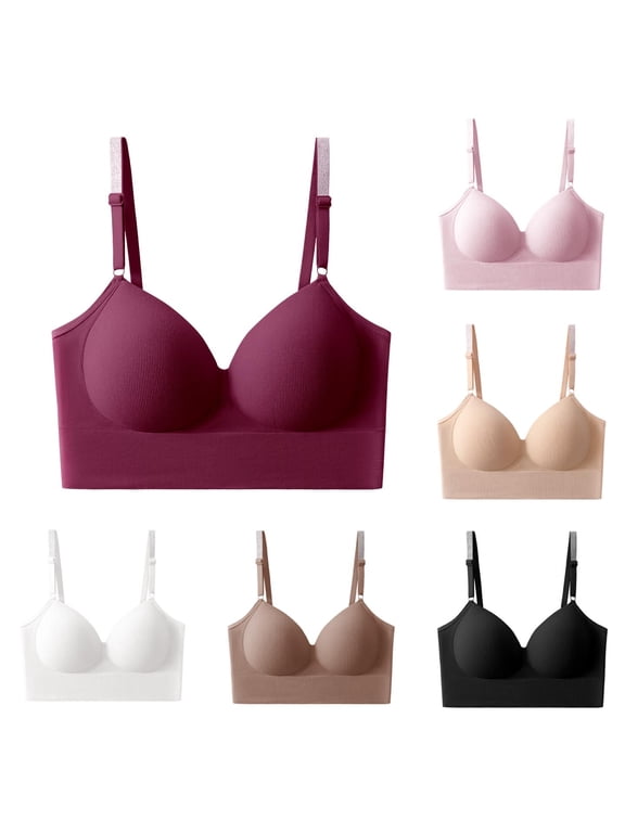 Ribbed V Neck Wireless Push Up Bras Thin Adjustable Shoulder Strap Side Support Daily Underwear Black M