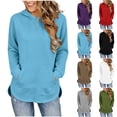 thumbnail image 1 of Inverlee Side Split Curved Hem Pullover Hoodies Solid Drawstring Hood Front Kangaroo Pocket Loose Daily Long Sleeve SweatshirtsGray(S-XXL), 1 of 6
