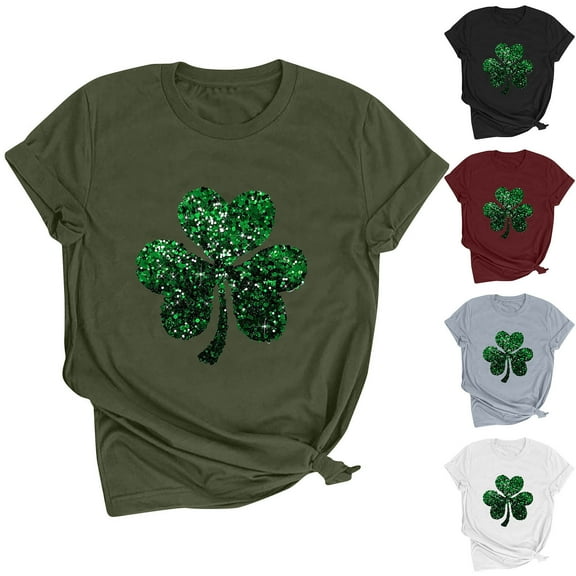 Inverlee St Patrick's Day Tshirts Women Plus Size Shamrock Print T Shirts Trendy Short Sleeve Shirts Blouses Ireland Spring Crew Neck Gifts T-shirt Tops