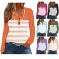 thumbnail image 1 of Inverlee Striped Patchwork Eyelet Henley Tops Drawstring Collar Button Placket Long Sleeve Loose Casual ShirtsArmy Green(S-XXL), 1 of 5