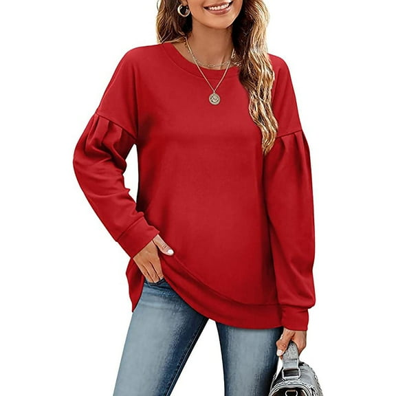 Inverlee Sweatshirt for Women Cute Solid Color Sweatshirts Round Neck Casual Pullover Tops Workout Long Sleeve Shirts Winter Saving