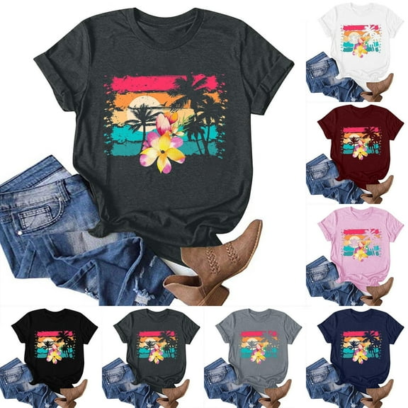 Inverlee T Shirts Women Crewneck Dressy Casual Short Sleeve Tops Plus Size Print Shirts Lightweight Elegant Tunic Blouse Tee Summer Fashion