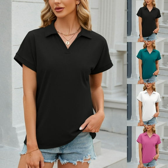 Inverlee T Shirts Women V Neck Summer Short Sleeve Tops Loose Fit Solid Color Shirts Lightweight Elegant Tunic Blouse Tee Summer Fashion