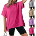 thumbnail image 1 of Inverlee T Shirts Women V Neck Trendy Short Sleeve Tops Boho Solid Color Shirts Flowy Vacation Tunic Blouse Tee, 1 of 9