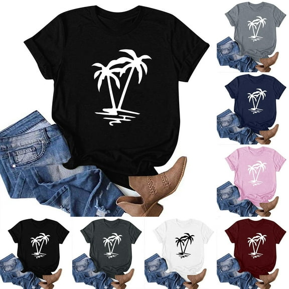 Inverlee T Shirts for Women Crewneck Dressy Casual Short Sleeve Tops Boho Print Shirts Flowy Elegant Tunic Blouse Tee Summer Fashion