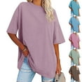 thumbnail image 1 of Inverlee T Shirts for Women Crewneck Dressy Casual Short Sleeve Tops Plus Size Solid Color Shirts Soft Vacation Tunic Blouse Tee, 1 of 7