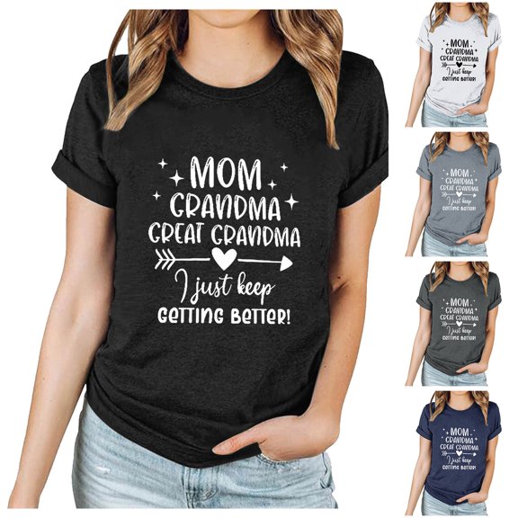 Inverlee T Shirts for Women Crewneck Trendy Short Sleeve Tops Cute Funny Letter Print Shirts Classic Vacation Tunic Blouse Tee Summer Fashion