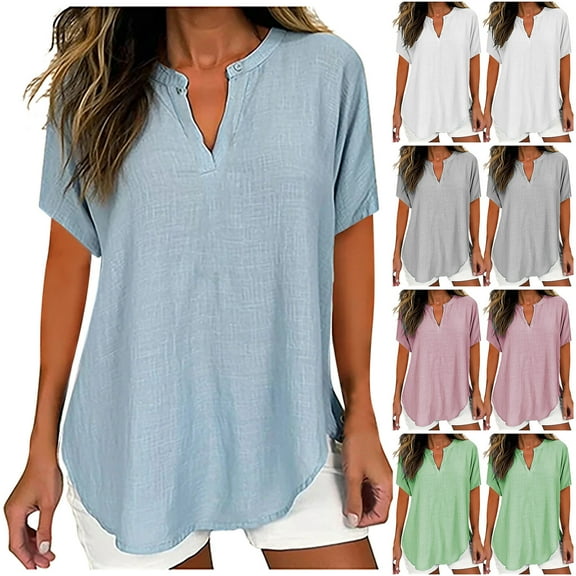 Inverlee T Shirts for Women V Neck Dressy Casual Short Sleeve Tops Loose Fit Solid Color Shirts Soft Elegant Tunic Blouse Tee
