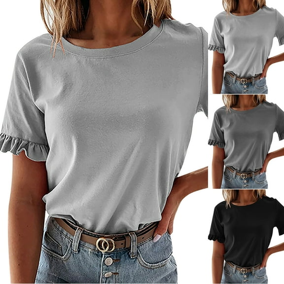 Inverlee T Shirts for Women V Neck Summer Short Sleeve Tops Plus Size Solid Color Shirts Comfy Holiday Tunic Blouse Tee Summer Fashion