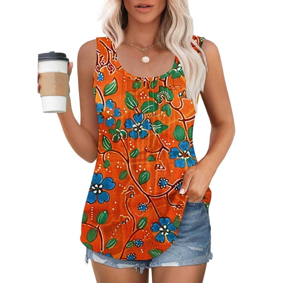 Inverlee Tank Tops for Women Plus Size Floral Print Crewneck Cami Blouse Trendy Casual Sleeveless Pleated Tunic Shirts