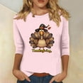 thumbnail image 1 of Inverlee Thanksgiving Shirts Women Cute Turkey Pumpkin Graphic Tees Comfy 3/4 Sleeve Loose Fit T-shirts Round Neck Holiday Blouse Tops, 1 of 4