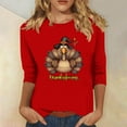 thumbnail image 1 of Inverlee Thanksgiving Shirts Women Cute Turkey Pumpkin Graphic Tees Comfy 3/4 Sleeve Loose Fit T-shirts Round Neck Holiday Blouse Tops, 1 of 4