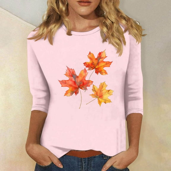 Inverlee Thanksgiving Shirts for Women Plus Size Turkey Pumpkin Graphic Tees Comfy 3/4 Sleeve Cotton T-shirts Round Neck Dressy Casual Blouse Tops